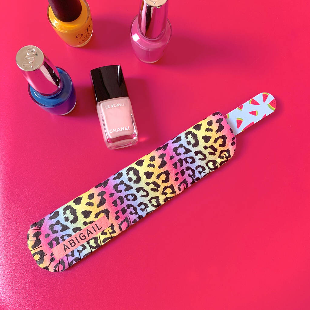 Rainbow Leopard Print Nail File Holder Personalised, 1 of 4