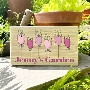 Tulips Personalised Wooden Garden Sign, 2 of 2