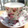 Large Cup And Saucer In Ditsy Pink Summertime Chintz Design, thumbnail 8 of 12