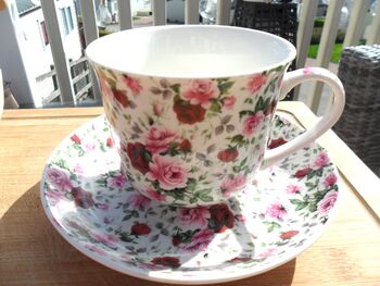 Large Cup And Saucer In Ditsy Pink Summertime Chintz Design, 8 of 12