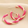 Pink Twisted Enamel Hoop Earrings In Gold Plating, thumbnail 3 of 4