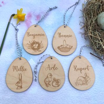 Personalised Wooden Easter Basket Tag Hare Design, 2 of 2