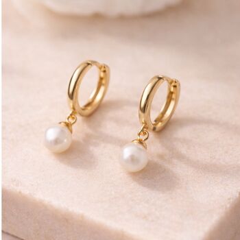 18ct Gold Plated Freshwater Pearl Huggie Earrings, 2 of 6