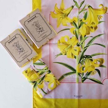 Yellow/Pink Botanical Lily Print Tea Towel, 4 of 9