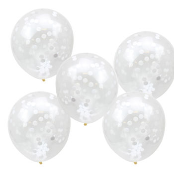 Pack Of Five White Confetti Filled Clear Balloons, 2 of 3
