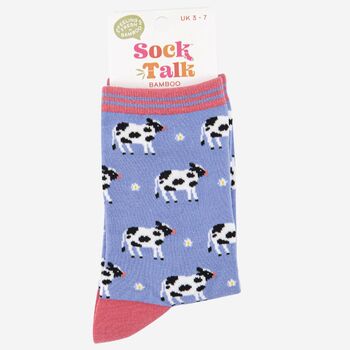 Women's Cow And Floral Print Bamboo Socks, 4 of 4