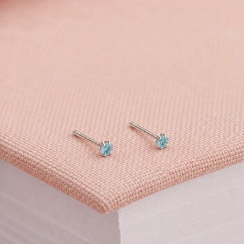 3mm Sterling Silver Aquamarine Blue Crystal Stud Earrings, 2 of 3