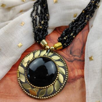 Black Multistrand Pearl Large Enamel Pendant Necklace, 6 of 6