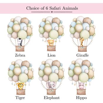 Personalised Safari Hot Air Balloon Birth Print, 9 of 9