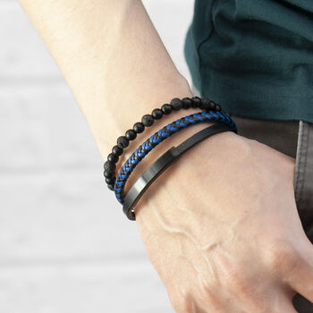 Personalised Men's Black Stone And Blue Cord Bracelet, 3 of 5