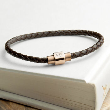 Personalised Rose Gold Plated Clasp Leather Bracelet, 2 of 6