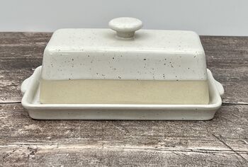 White Butter Dish With Cream Stripe, 3 of 3