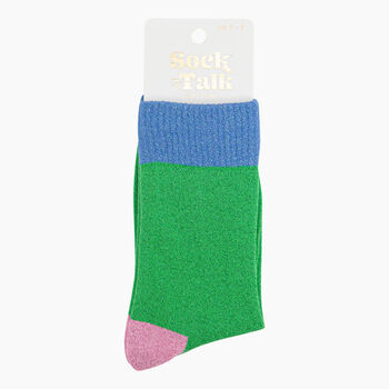 Women's Glitter Socks Green Colour Burst, 3 of 4