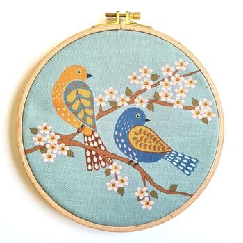 Printed Linen Embroidery Kit Birds And Blossoms, 2 of 2