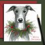 Whippet Dog Christmas Card. Berry Wreath, thumbnail 1 of 2
