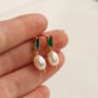 Emerald And Freshwater Pearl Drop Earrings, thumbnail 2 of 6