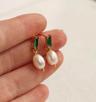 Emerald And Freshwater Pearl Drop Earrings, 2 of 6