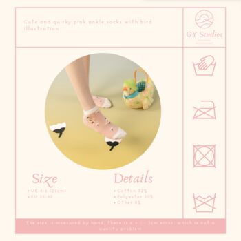 Pink Bird Ankle Trainer Socks, 3 of 4