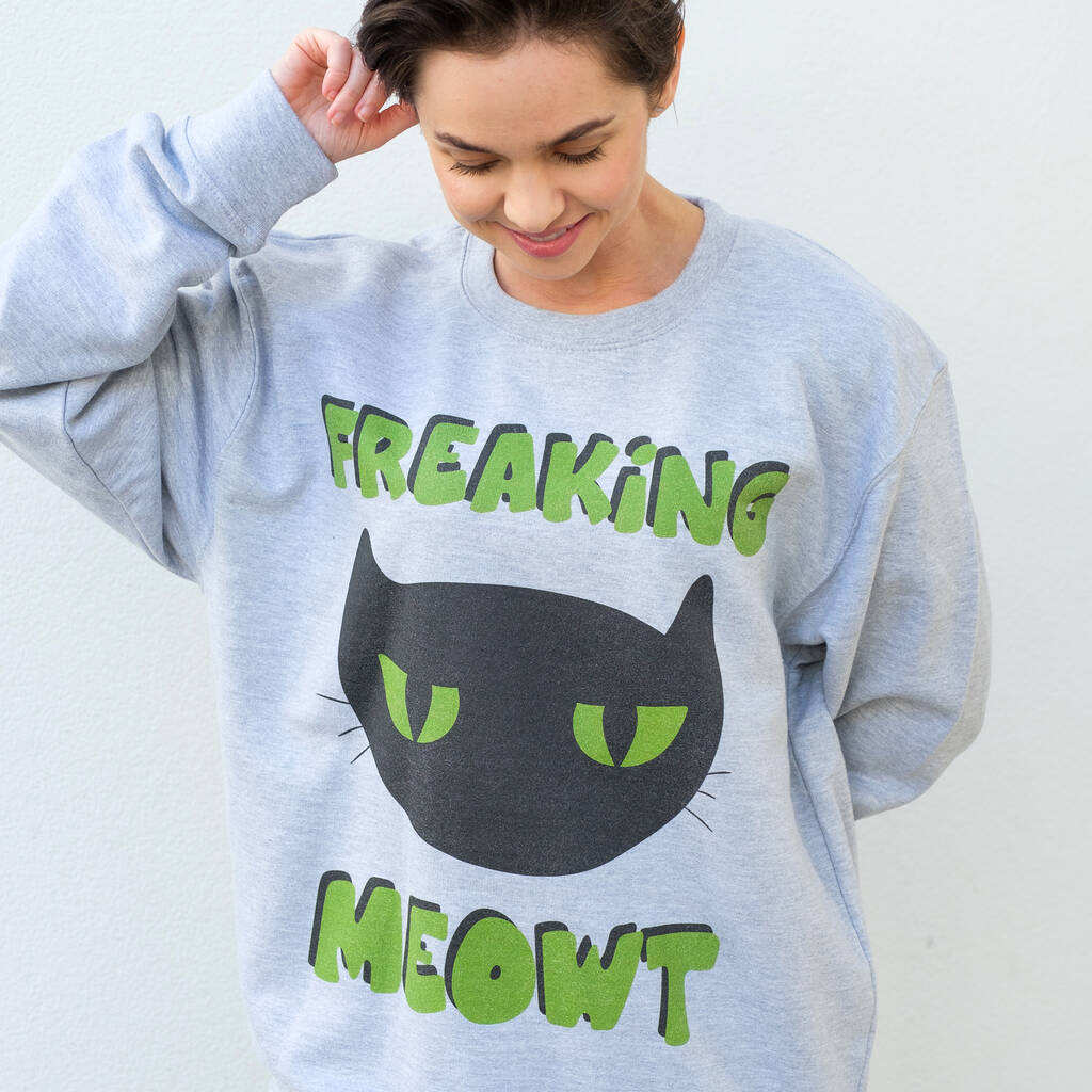 Freaking Meowt Women's Halloween Cat Sweatshirt, 1 of 4