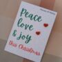 Peace Love And Joy Christmas Love Heart Earrings, thumbnail 1 of 4
