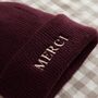 Personalised Slogan Deep Cuff Beanie Hat In Burgundy, thumbnail 5 of 5