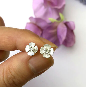 Well Done Exam Graduation Sterling Silver Mini Blossom Flower Earrings, 7 of 8