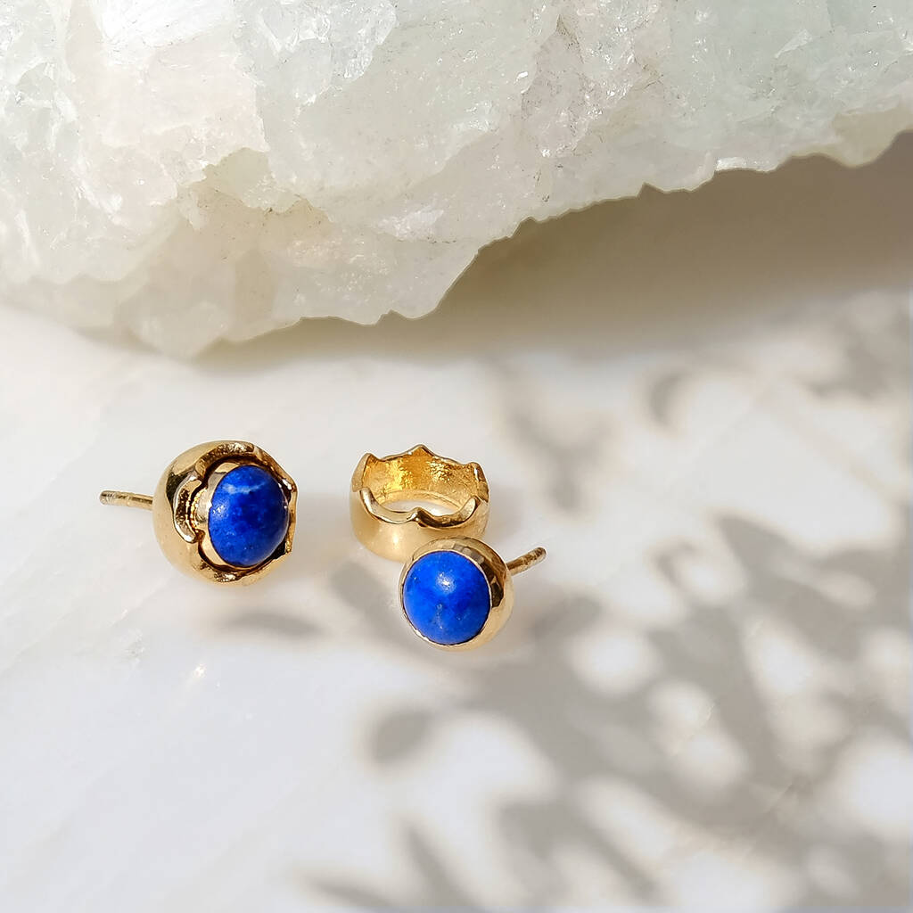 Maya Lapis Lazuli Stud Earrings Silver Or Gold Plated, 1 of 12