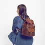 Drawstring Leather Backpack Tan Brown Sac A Do, thumbnail 1 of 4