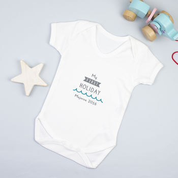 'My First Holiday' Personalised Babygrow, 2 of 3