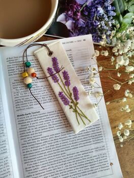 Lavender Hand Embroidered Linen Bookmark, 9 of 12