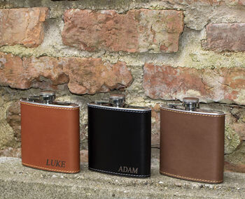 Personalised English Hide Leather Hip Flask Men's Gift, 10 of 10