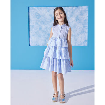 Azur Girls Cotton Dress With Matching Hair Clip, 3 of 7