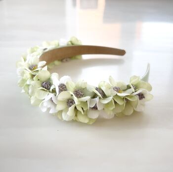 Green And White Silk Flower Crown, 3 of 4