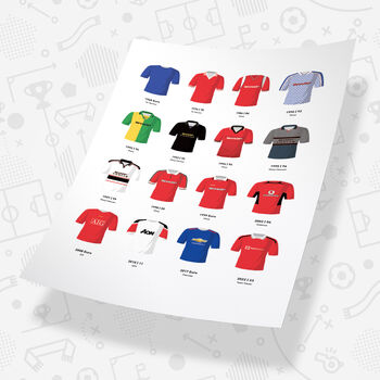 Manchester Utd Classic Retro Football Kits Team Print, 3 of 4