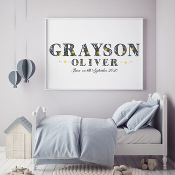 Sun Moon And Stars Personalised Name Print, 2 of 7