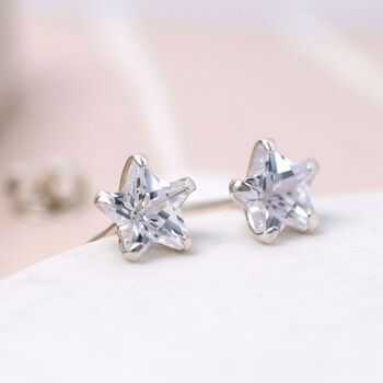 Tiny Sterling Silver Cz Star Stud Earrings, 3 of 7