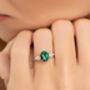 Emerald Oval Cut Three Stone Engagement Ring In Sterling Silver And Gold, thumbnail 3 of 12