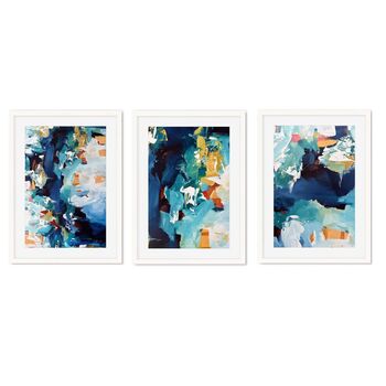 Blue Abstract Wall Art Prints Set Of Three Artwork, 7 of 8