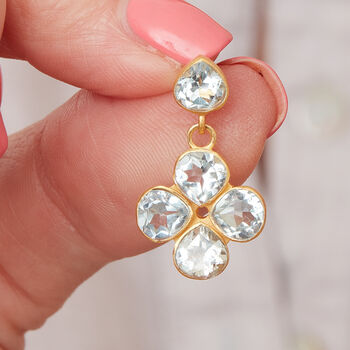 Blue Topaz Clover Gold Plated Silver Stud Earrings, 2 of 7