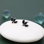 Tiny Black Cz Marquise Cluster Stud Earrings In Sterling Silver, thumbnail 5 of 12