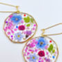 Real Pink Flowers Dangling Earrings Hand Made Medium, thumbnail 3 of 9