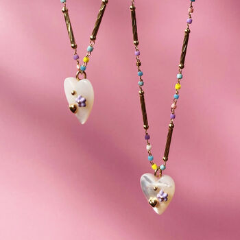 Mother Of Pearl Heart And Bright Beaded Chain Necklace, 3 of 12