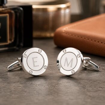 Personalised Engraved Initial Porthole Cufflinks, 2 of 8