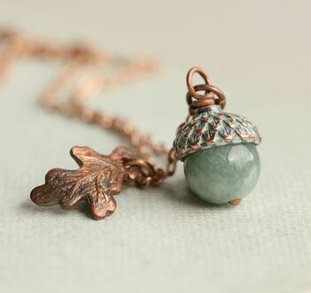 Verdigris Teal Gemstone Acorn Necklace, 6 of 12