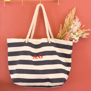 Personalised Embroidery Stripy Beach Bag With Initials, 3 of 5