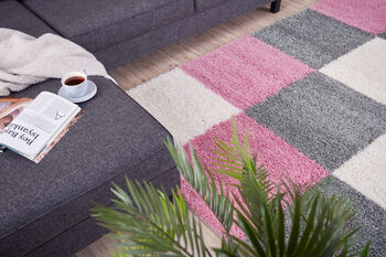 The Rugs Geometric Shaggy Rug Pink Checkered Rug, 8 of 12