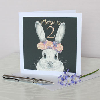 Bunny With Flower Crown Birthday Age Card, 3 of 4