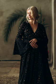 Black Lace Wedding Dress With Bell Sleeves And Train, 3 of 12
