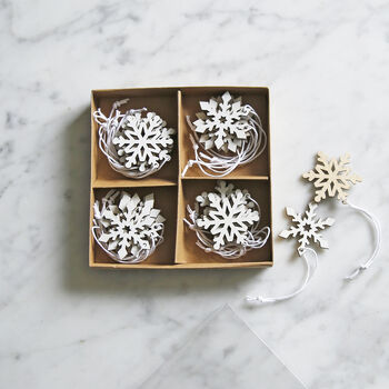 White Wooden Snowflake Set Of 24, 3 of 3