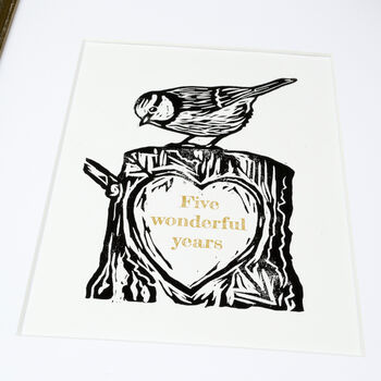 Personalised 'Wood' Fifth Wedding Anniversary Print, 9 of 10